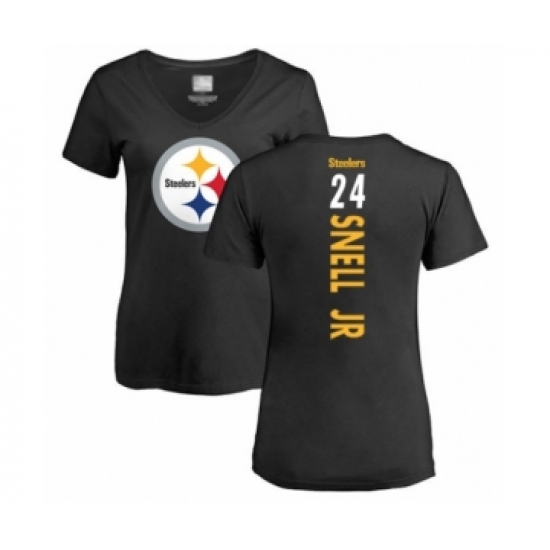 Women's Pittsburgh Steelers #24 Benny Snell Jr. Black Backer Slim Fit T-Shirt