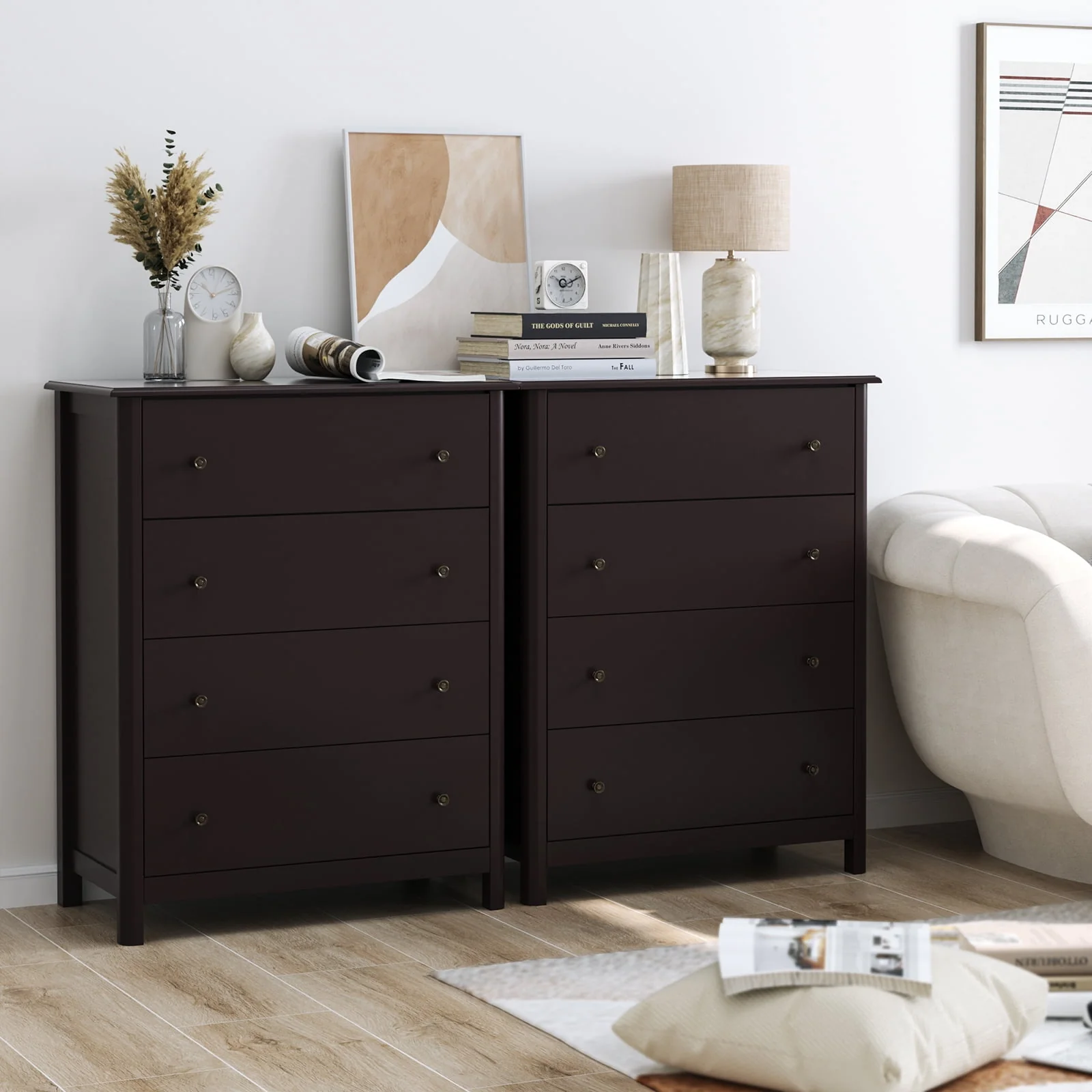 Homfa Dresser Chest, Modern Chest Organizer with 4 Drawers for Bedroom, White Finish