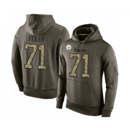 Football Men's Pittsburgh Steelers #71 Matt Feiler Green Salute To Service Pullover Hoodie