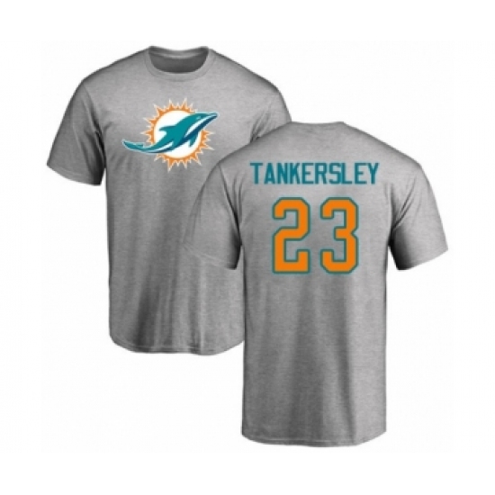 Football Miami Dolphins #23 Cordrea Tankersley Ash Name & Number Logo T-Shirt