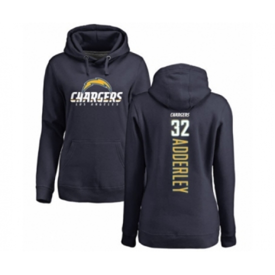 Football Women's Los Angeles Chargers #32 Nasir Adderley Navy Blue Backer Pullover Hoodie