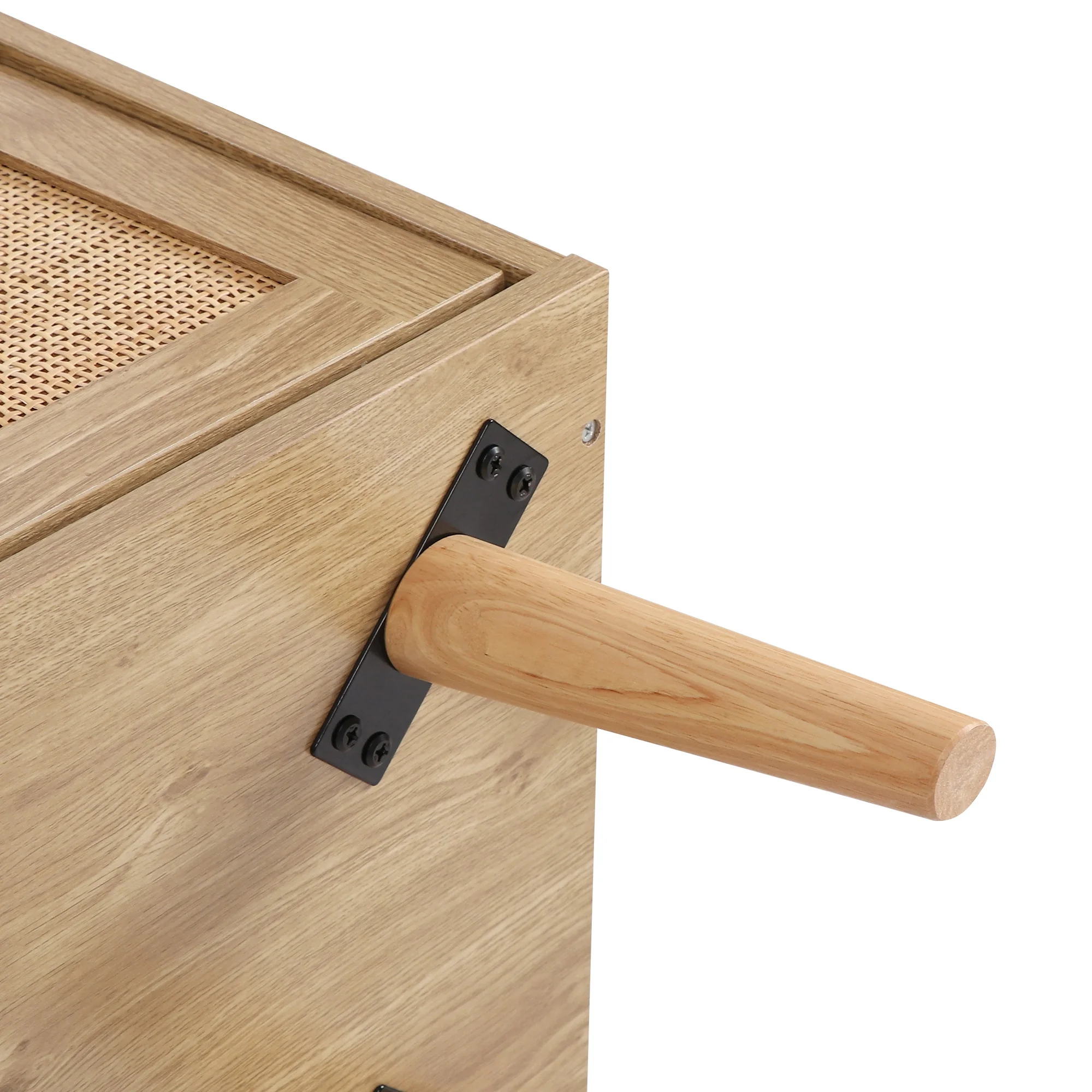 Eumyviv  Rattan Storage Cabinet with 2 Door, Farmhouse Sideboard Tall Storage Cabinet for Living Room Entryway, Oak H0030 - Curated Treasures Market