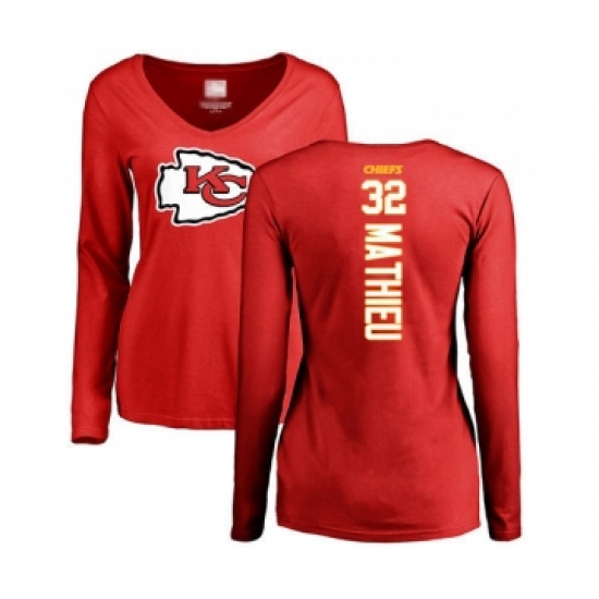 Football Women's Kansas City Chiefs #32 Tyrann Mathieu Red Backer Slim Fit Long Sleeve T-Shirt