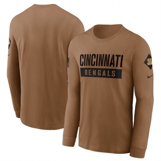 Men's Cincinnati Bengals 2023 Brown Salute To Service Long Sleeve T Shirt