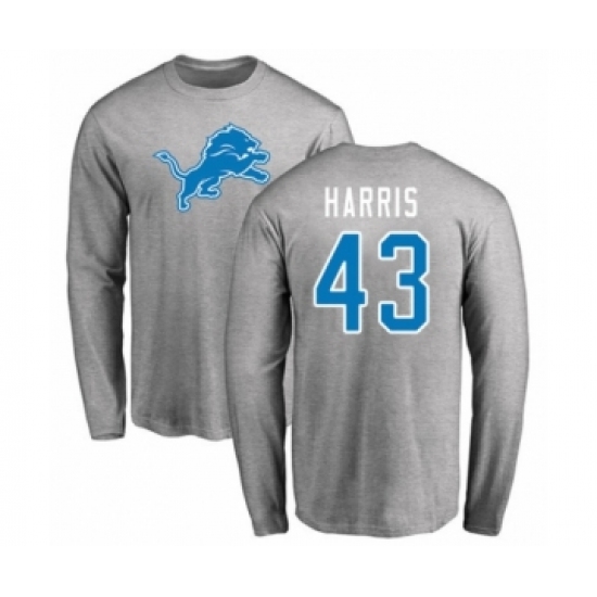 Football Detroit Lions #43 Will Harris Ash Name & Number Logo Long Sleeve T-Shirt
