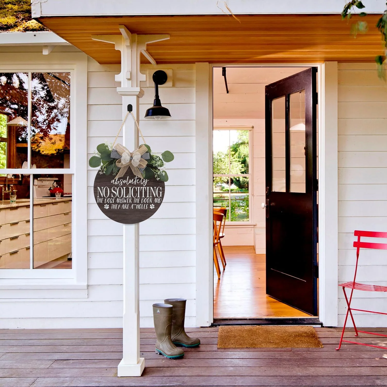 IARTTOP No Soliciting Sign for Home Decor Farmhouse Soliciting Porch Sign for Door Wall Decoration with Round Hanging Burly Wood Sign for House Outdoor Indoor Living Room Decoration - Curated Treasures Market