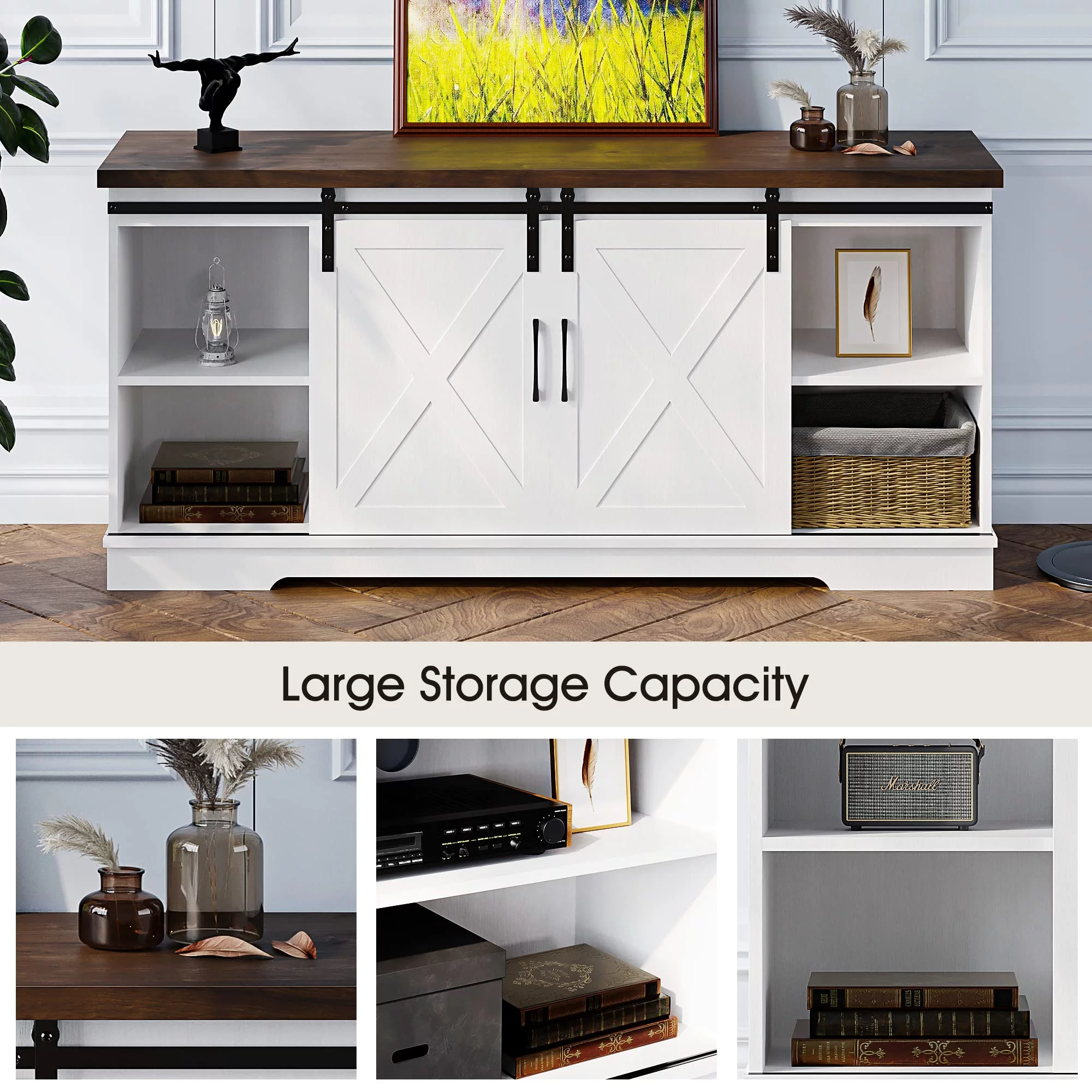 Oyang Farmhouse TV Stand for 65 inch TV, TV Console Table with Sliding Barn Door TV Stand, Farmhouse Entertainment Center