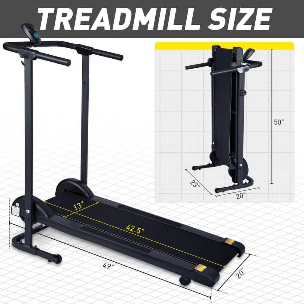Manual Treadmill Non Electric Treadmill with 10° Incline Small Foldable Treadmill for Apartment Home Walking Running