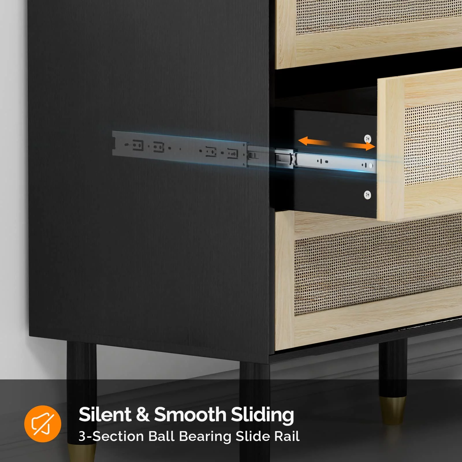 Ktaxon Rattan Dresser for Bedroom 6 Drawer Black Cane Dresser Boho Chest of Drawers Mid Century Modern Chest, 55 (W) x 17.8 (D) x 33 (H)