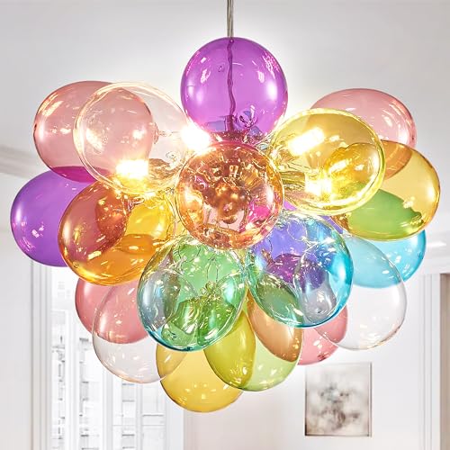 Vcozar Glass Bubble Ball Chandelier, Colorful Children Fun Bubble Ball Glass Sphere Small Chandelier Dining Room, Living Room, Bedroom