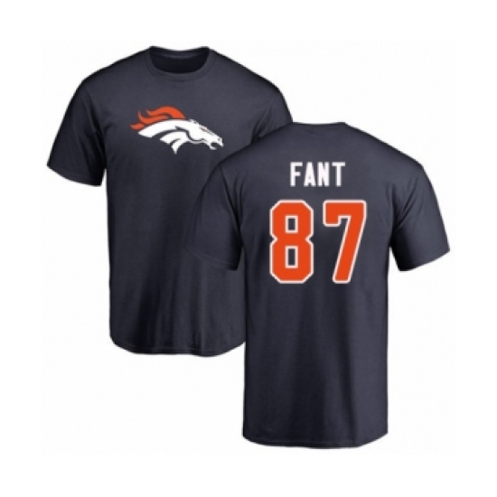 Football Denver Broncos #87 Noah Fant Navy Blue Name & Number Logo T-Shirt