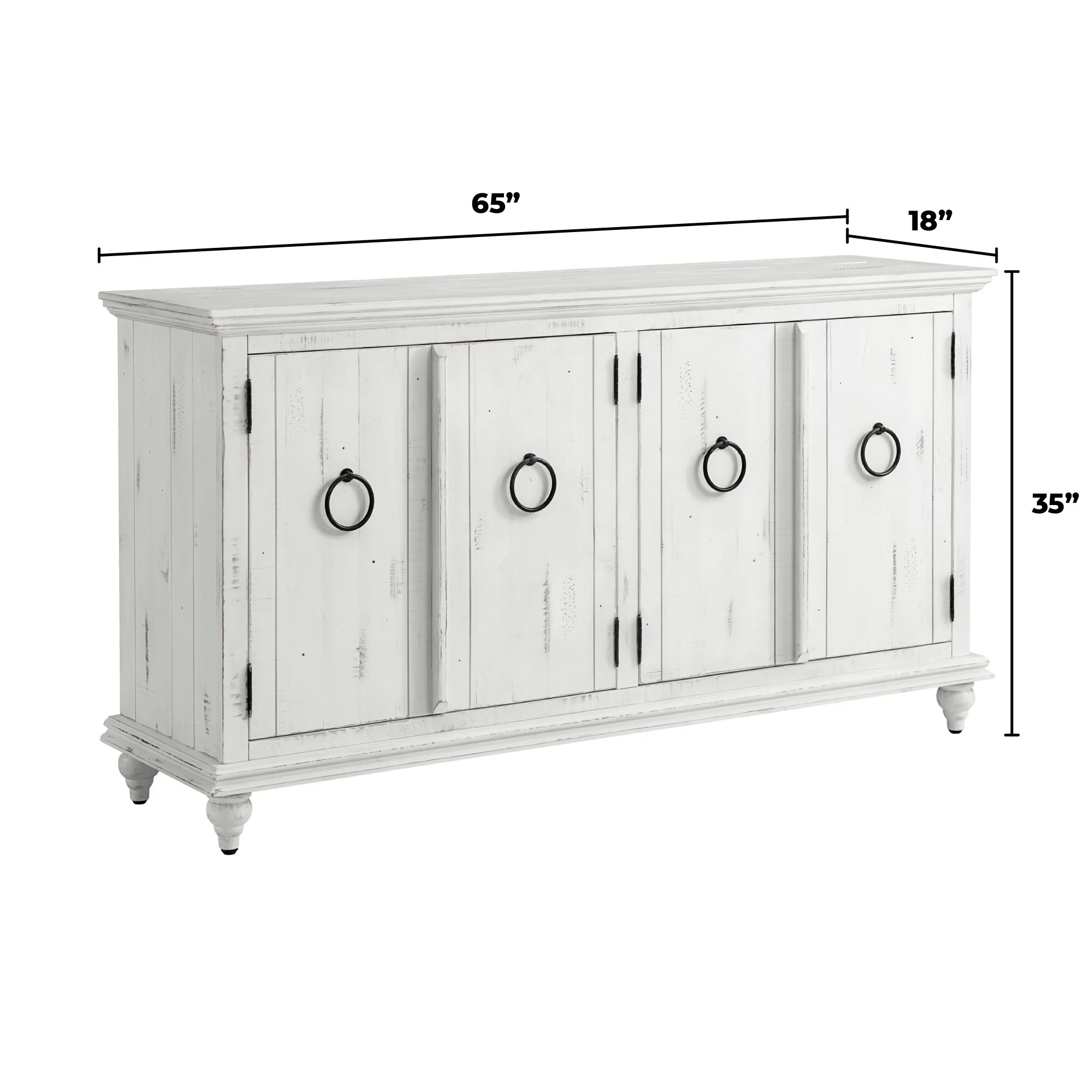 Central Park 65-inch Solid Wood 4-door TV Stand Console - 35 inches high x 65 inches wide x 18 inches deep Rustic-White - Curated Treasures Market