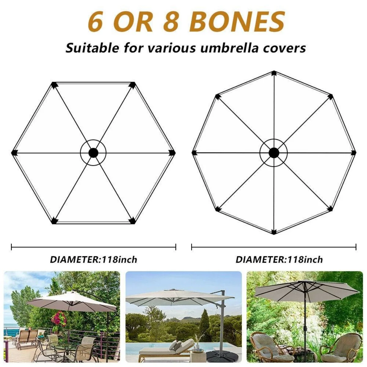 WSYW 10 FT Umbrella Canopy Replacement 8 Ribs Outdoor Patio Table Market Yard Top Cover (Canopy Only) Black - Curated Treasures Market