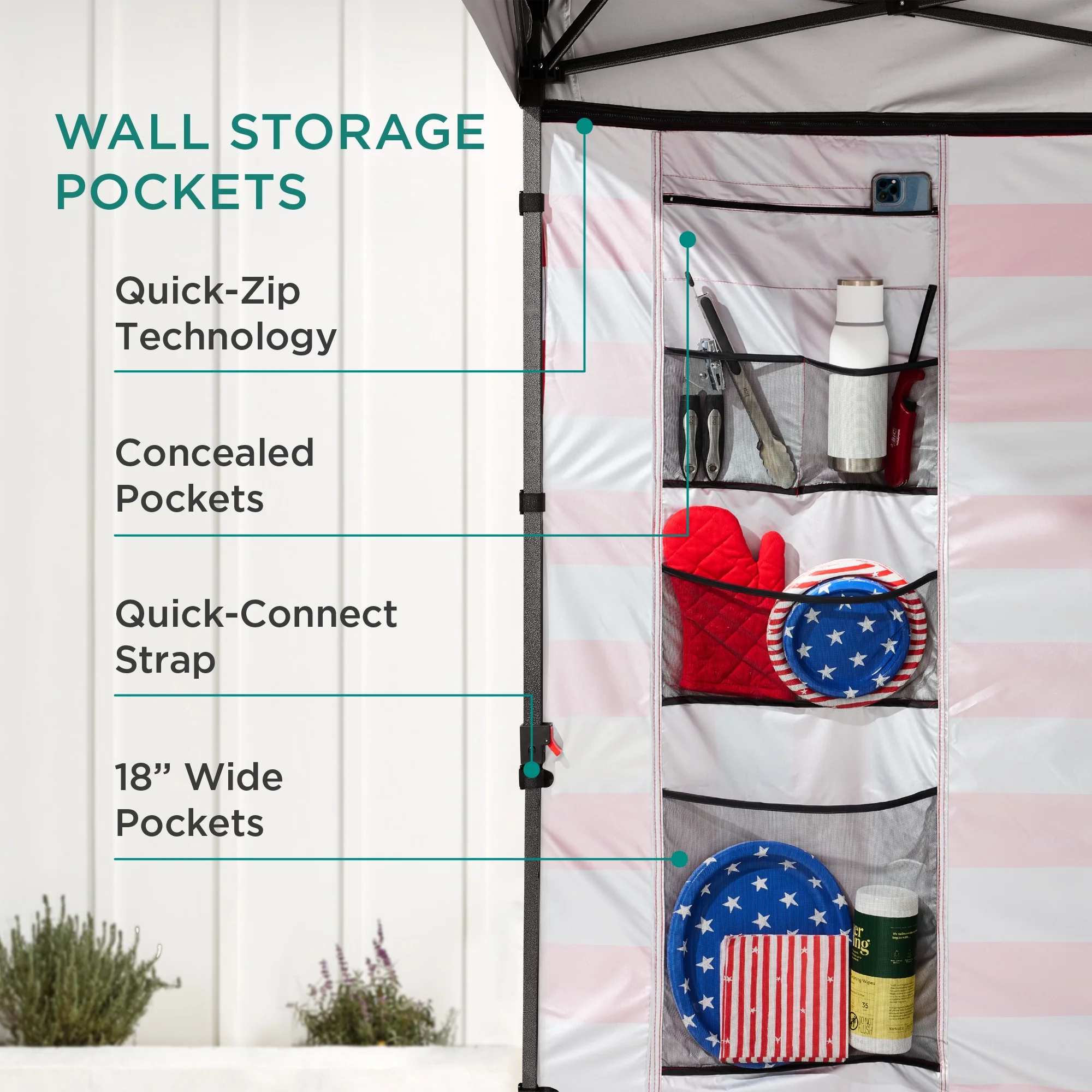 Best Choice Products 10x10ft Easy Setup Pop Up Canopy, Portable Tent w/ Side Wall, 1-Button Push, Case - American Flag - Curated Treasures Market