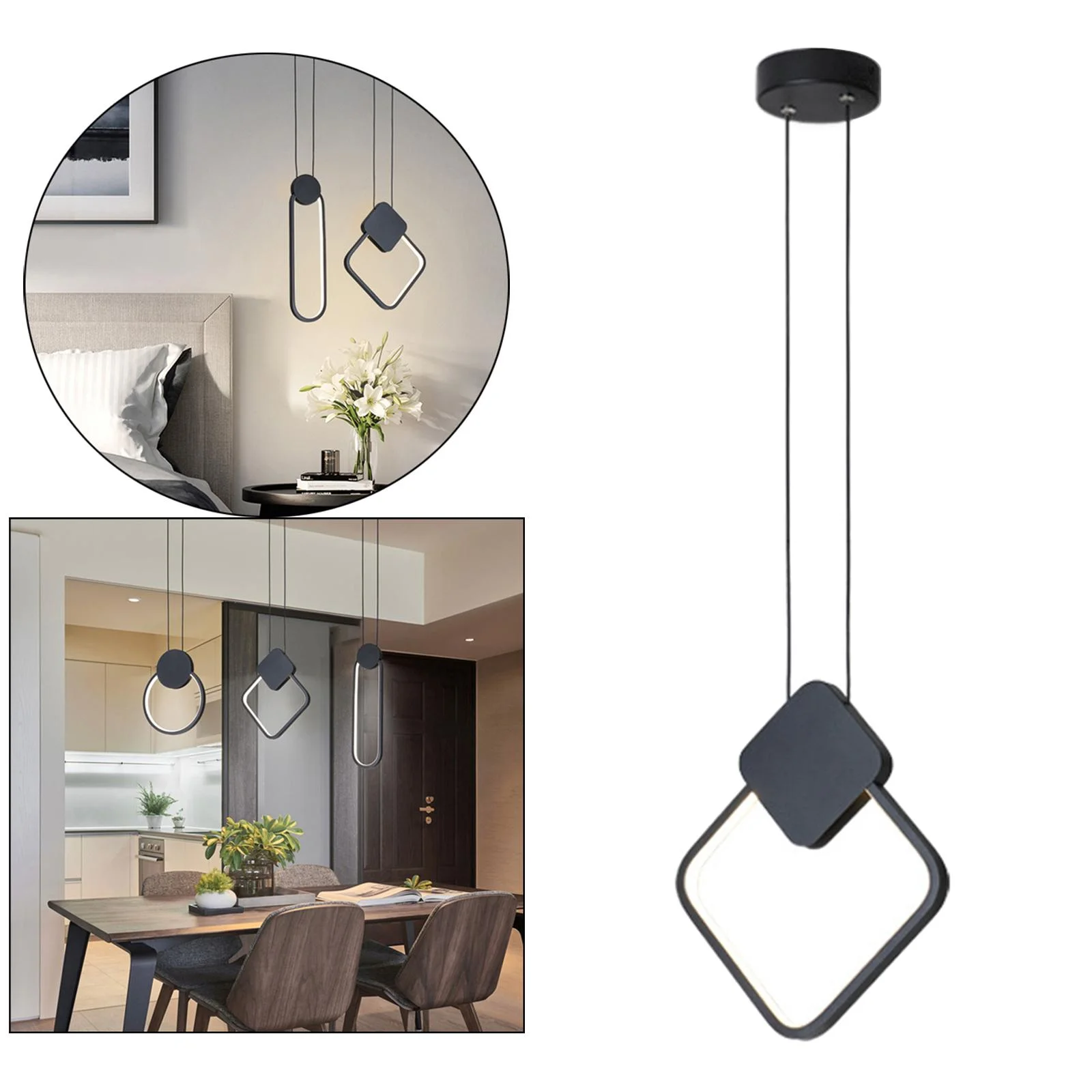 Nordic Metal Ceiling Pendant, Modern Bedside Hanging Light Chandelier Lamp, Indoor Bedroom for Living Room Cafe Hallway , Rhombic