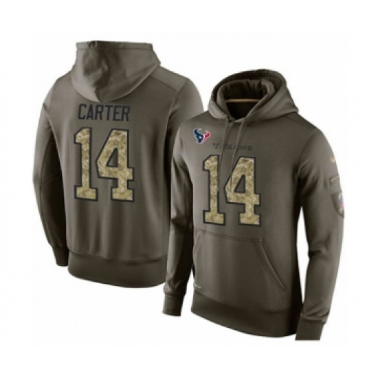 Football Men's Houston Texans #14 DeAndre Carter Green Salute To Service Pullover Hoodie