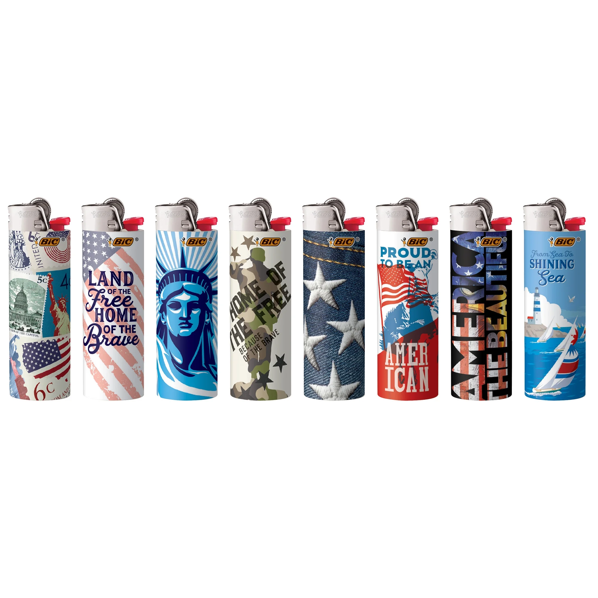 BIC Pocket Lighter, Special Edition Americana Collection, Assorted Unique Lighter Designs, 8 Count Pack of Lighters - Curated Treasures Market