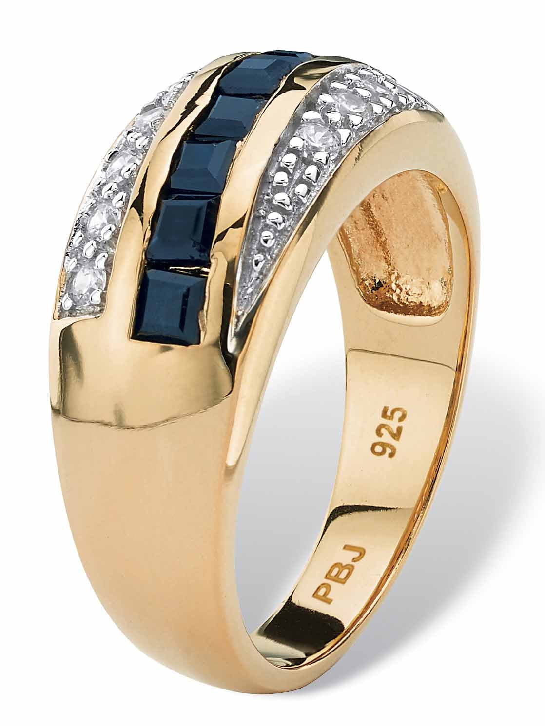 PalmBeach Jewelry Men's Square Cut Genuine Red Garnet Blue Sapphire or White Cubic Zirconia and CZ Channel Set Ring 14k Gold Plated .925 Silver - Curated Treasures Market