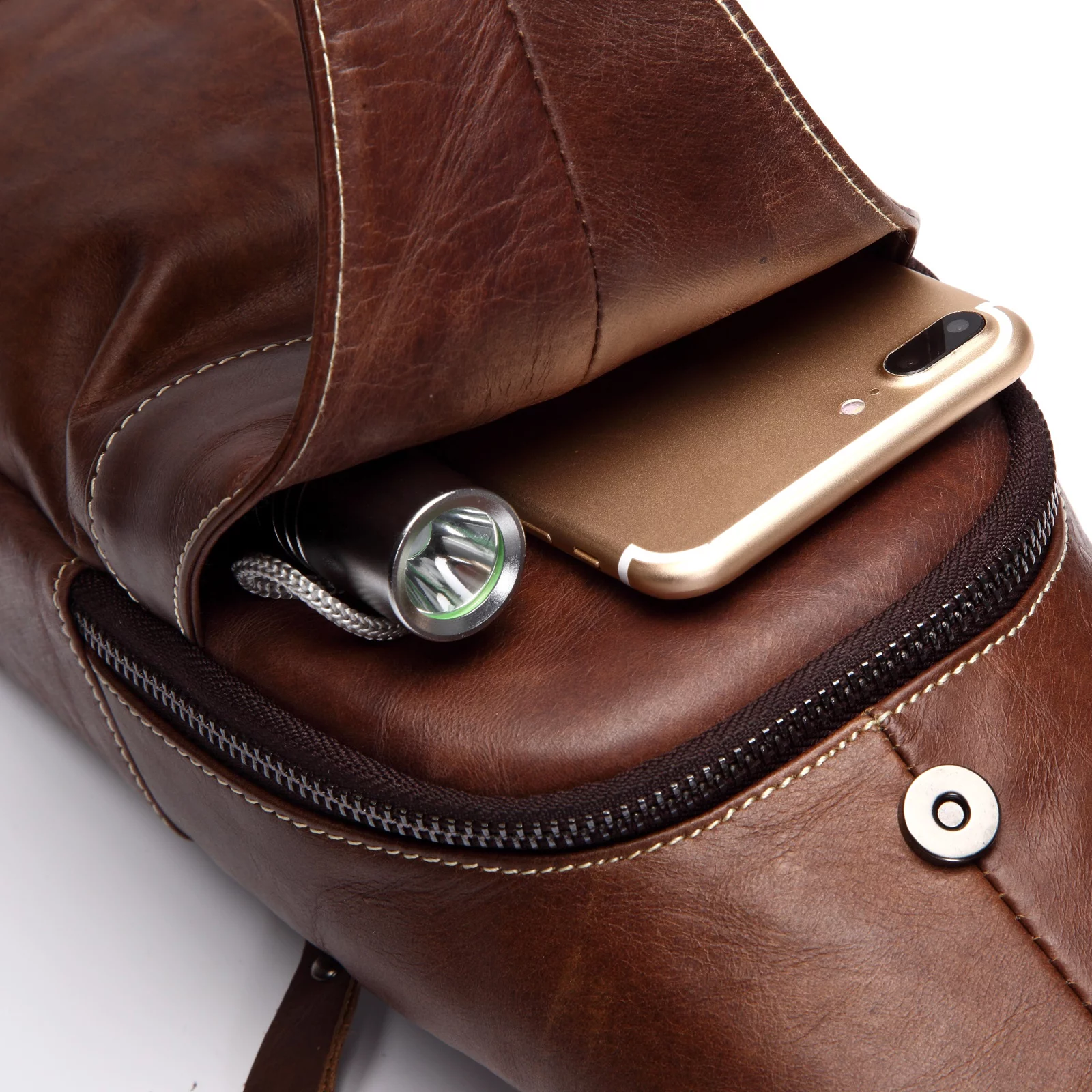 BULLCAPTAIN Men Genuine Leather Sling Bag Casual Shoulder Chest Crossbody Bag Hiking Travel Daypack Waterproof Durable Smooth Vintage Stylish Casual Shopping Traveling Business Hiking Casual Occasions - Curated Treasures Market