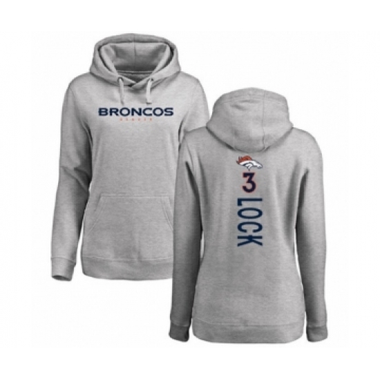 Football Women's Denver Broncos #3 Drew Lock Ash Backer Pullover Hoodie
