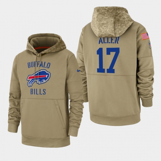 Men's Buffalo Bills #17 Josh Allen 2019 Salute to Service Sideline Therma Pullover Hoodie - Tan
