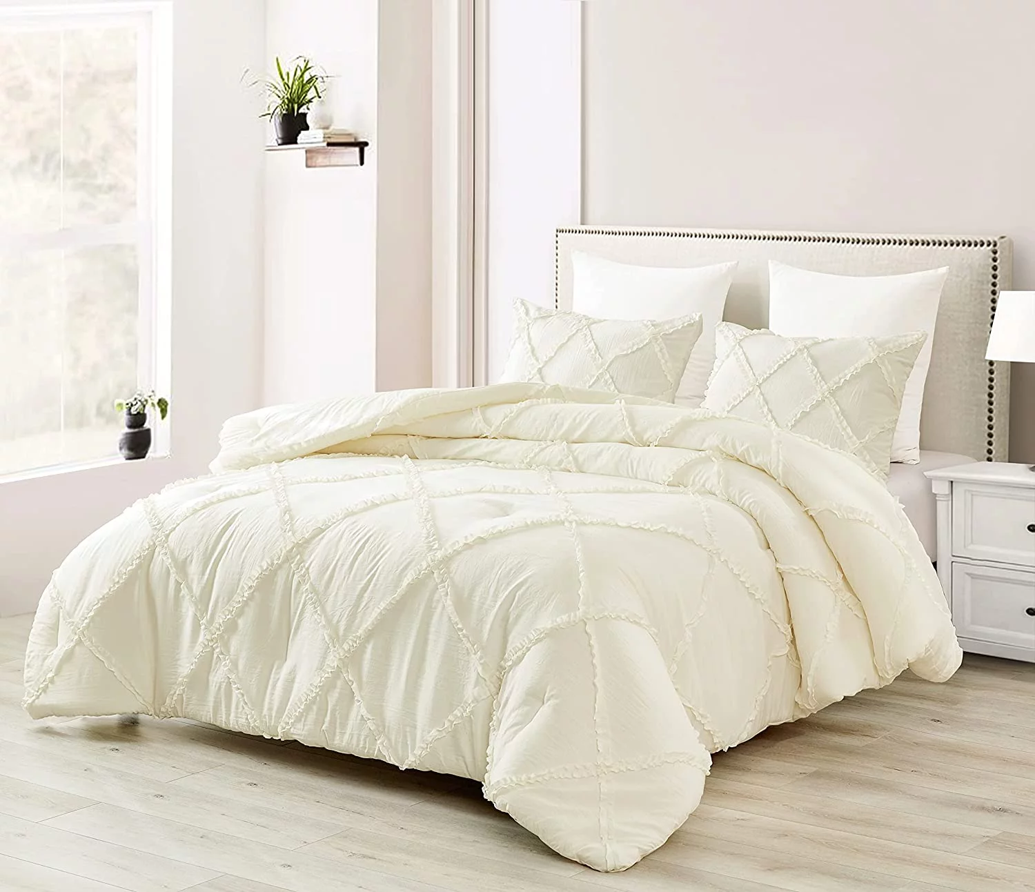 Chezmoi Collection Vivian 3-Piece Diamond Ruffle Trim Washed Microfiber Comforter Set - Curated Treasures Market