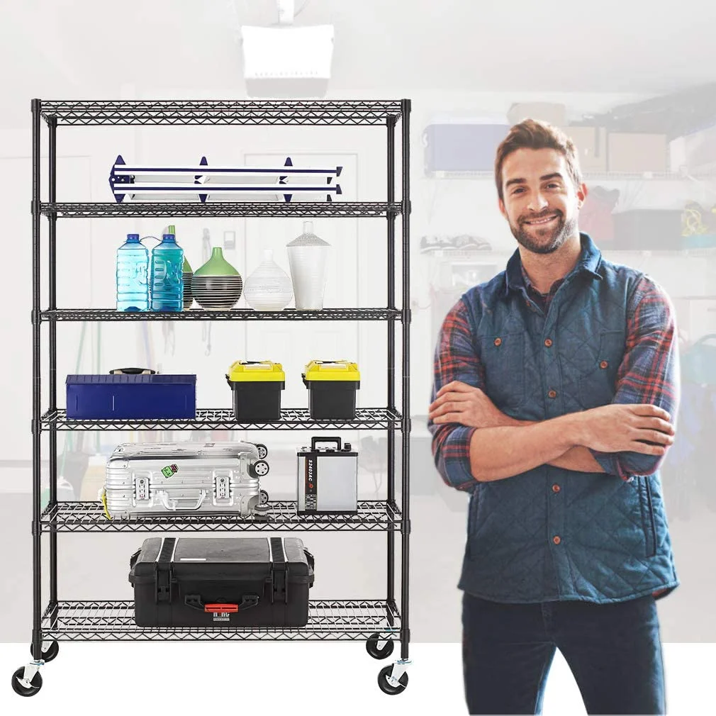 BestOffice 18x48x78 Wire Shelving with Wheels 6-Shelf Adjustable Heavy Duty Storage Shelves Metal Shelves Storage Unit Shelf,6000 LBS (Black) - Curated Treasures Market