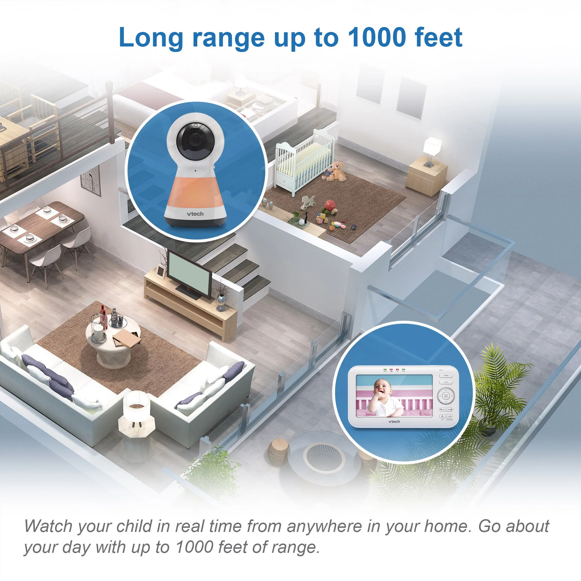 VTech 2 Camera 5 Digital Video Baby Monitor with Pan Scan and Night Light, VM5255-2, White