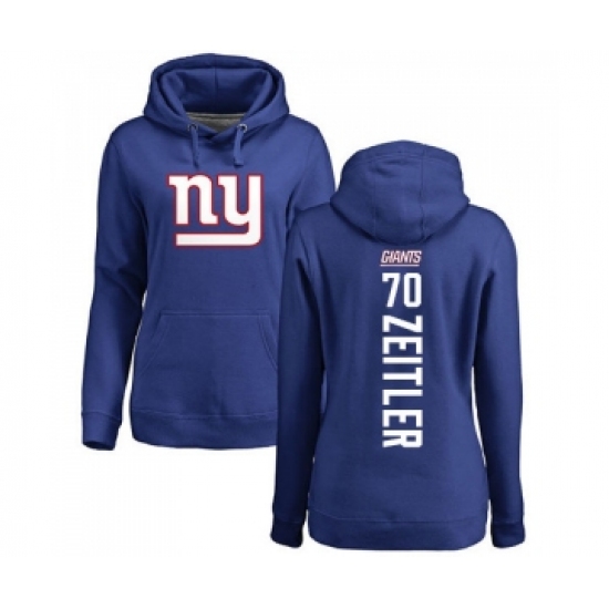 Football Women's New York Giants #70 Kevin Zeitler Royal Blue Backer Pullover Hoodie