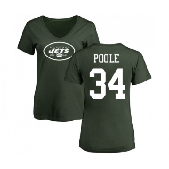 Football Women's New York Jets #34 Brian Poole Green Name & Number Logo T-Shirt