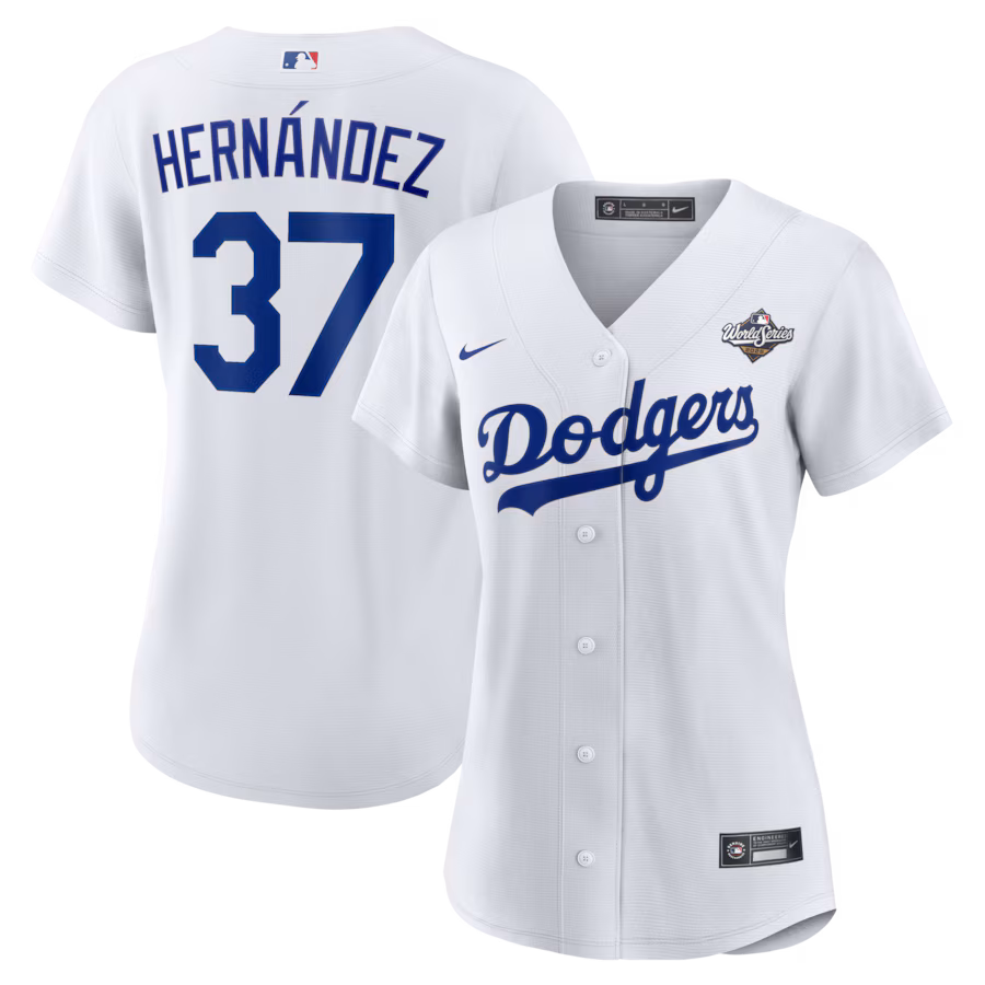 Women's Los Angeles Dodgers Teoscar Hernández Nike White 2025 World Series Home Replica Player Jersey
