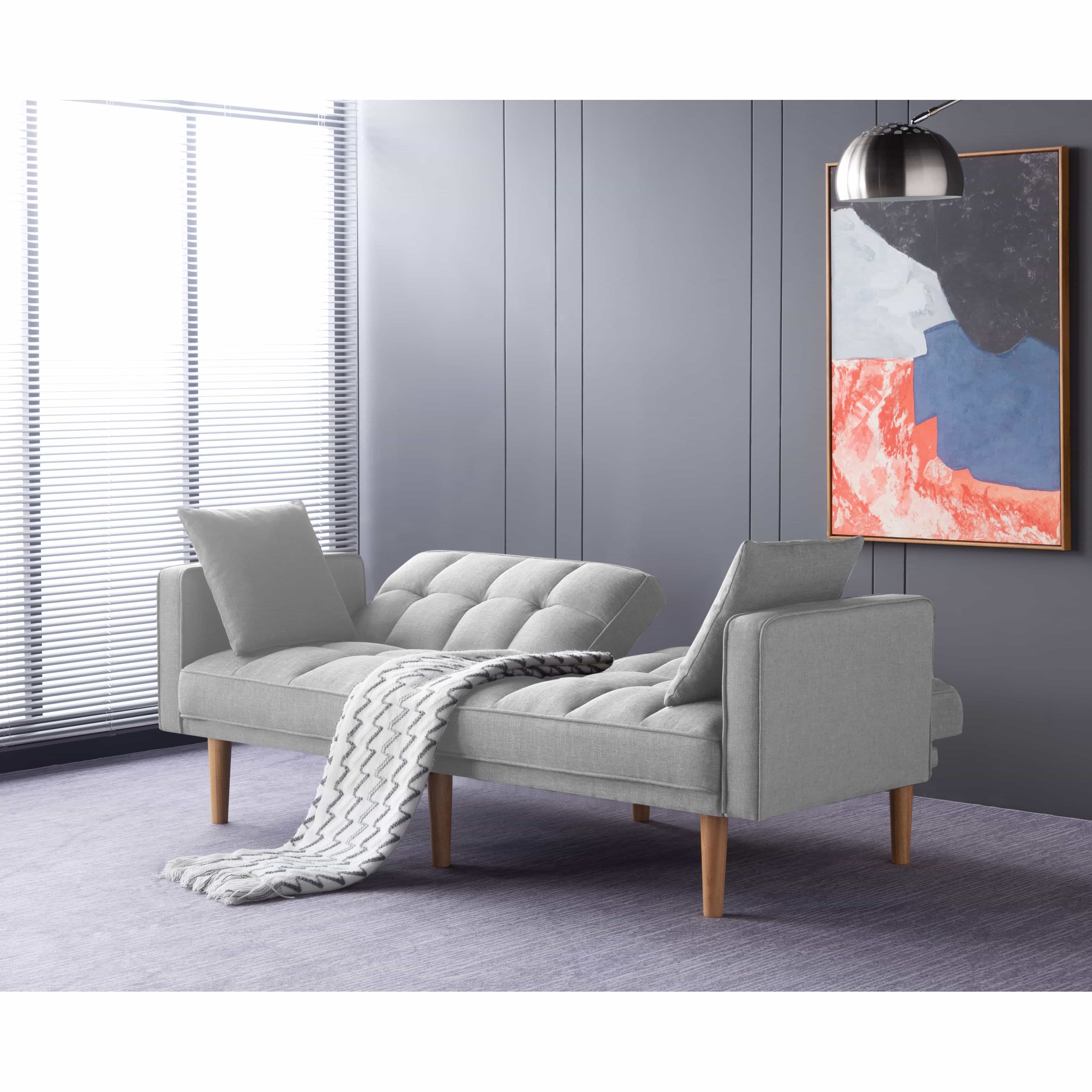 BSHTI 70.9 inch Futon Sofa Bed,Modern Adult Sleeping Chouch with 2 Pillows for Livingroom(Light Gray) - Curated Treasures Market