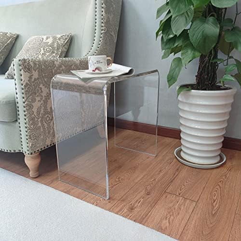 GVJMTKP U-Shape Acrylic  16" L x 12" W x 18" H x 3/5" Thick Clear End Table Transparent Nightstand and Stool with Waterfall Edges Modern Lucite  for Living Room - Curated Treasures Market