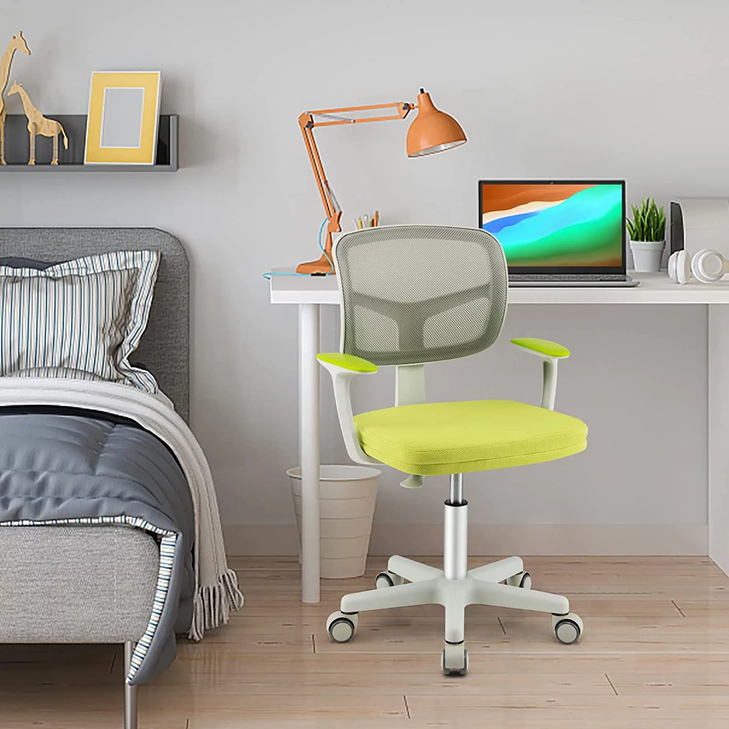 Kids Desk Chair, Children Study Computer Chair with Adjustable Height, Lumbar Support, Sit-Brake Casters, Swivel Mesh Seat, for Ages 3-10, Home, School, Office, Green - Curated Treasures Market