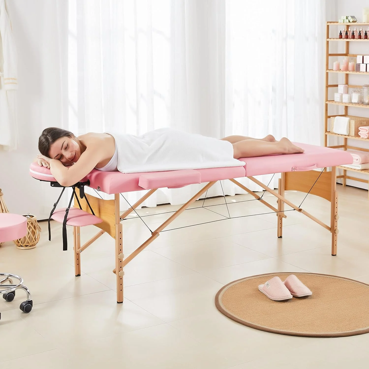 Spa Bed Portable Lash Bed Massage Bed Foldable Spa Tables Adjustable 2 Fold with Non-Woven Bag, Black - Curated Treasures Market