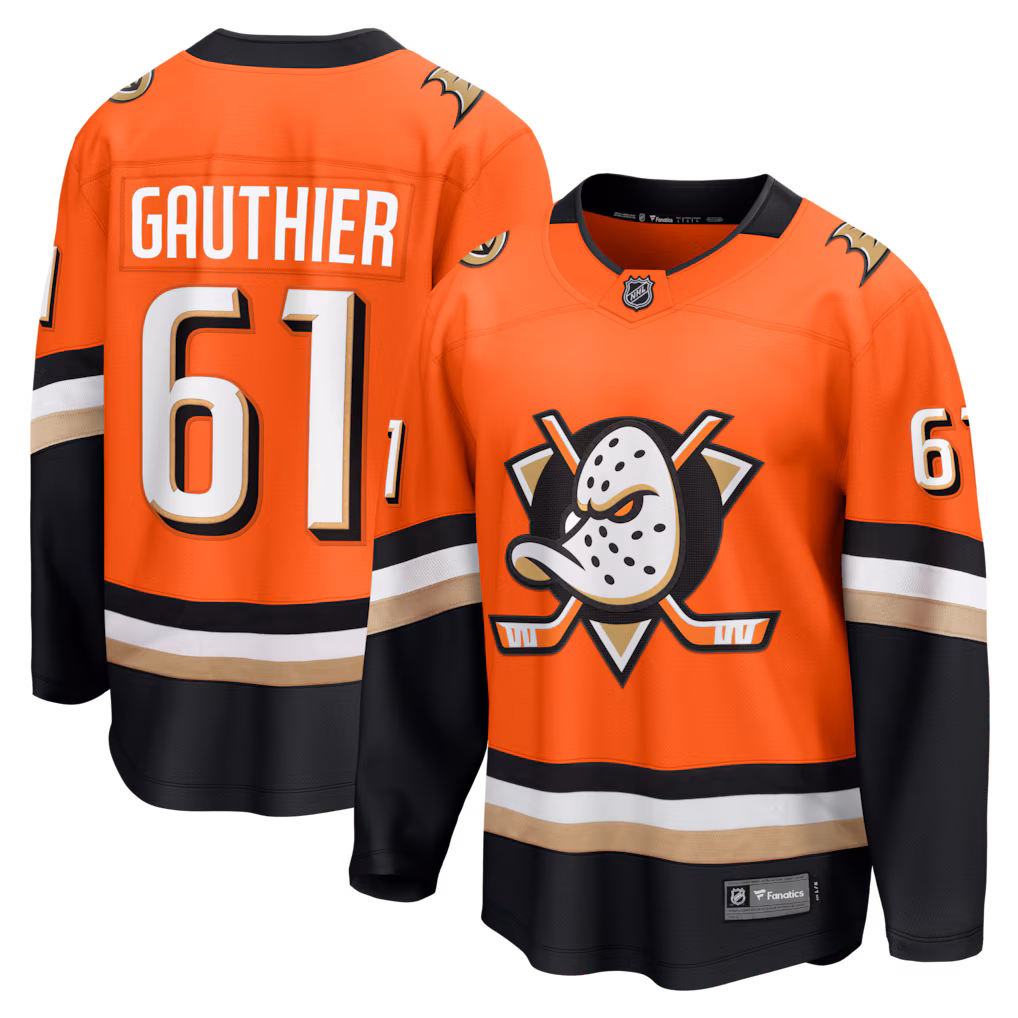 Men's Anaheim Ducks Cutter Gauthier Fanatics Orange Home Breakaway Jersey