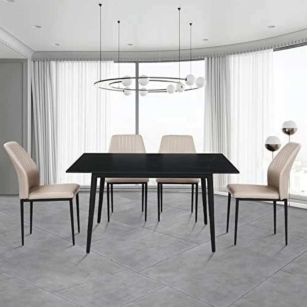 TJUNBOLIFE Dining Chair PU Leather Living Room Chair Modern Kitchen Armless Side Chair with Metal Legs (Beige  ) - Curated Treasures Market