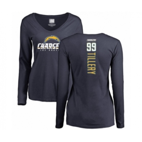 Football Women's Los Angeles Chargers #99 Jerry Tillery Navy Blue Backer Long Sleeve T-Shirt