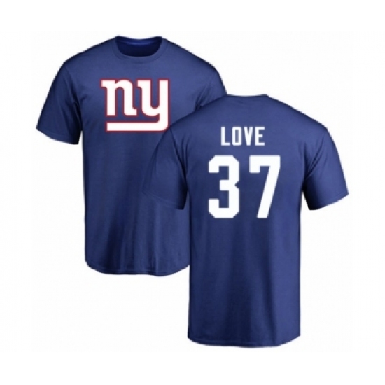 Football New York Giants #37 Julian Love Royal Blue Name & Number Logo T-Shirt