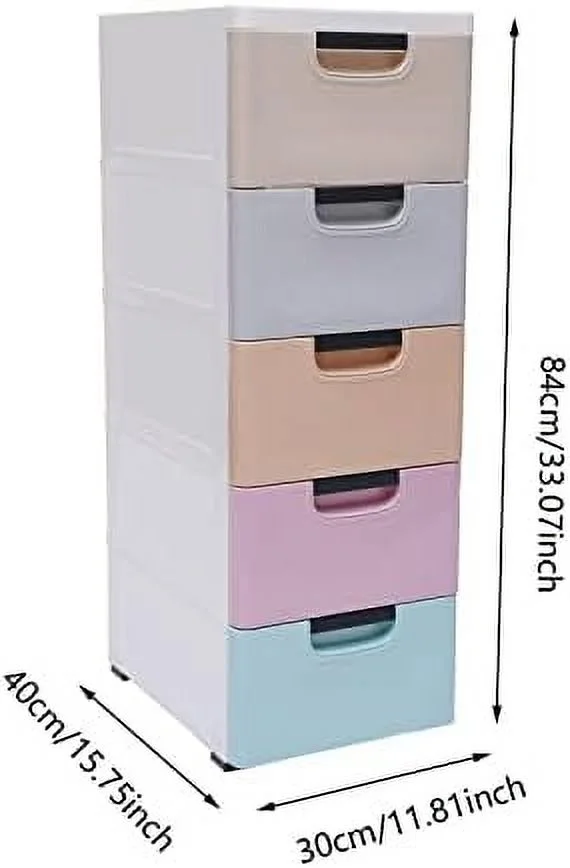 WTYNKAE Stackable Vertical Clothes  Tower  5-Tire with 5 Drawer Plastic Drawers Dresser  Cabinet Bedroom Tall Small Chest Closet (Colorful 17.72 * 11.81 * 33.07inch Without Lock) - Curated Treasures Market