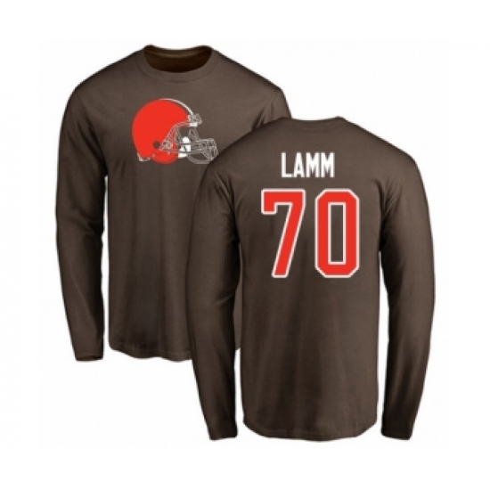 Football Cleveland Browns #70 Kendall Lamm Brown Name & Number Logo Long Sleeve T-Shirt