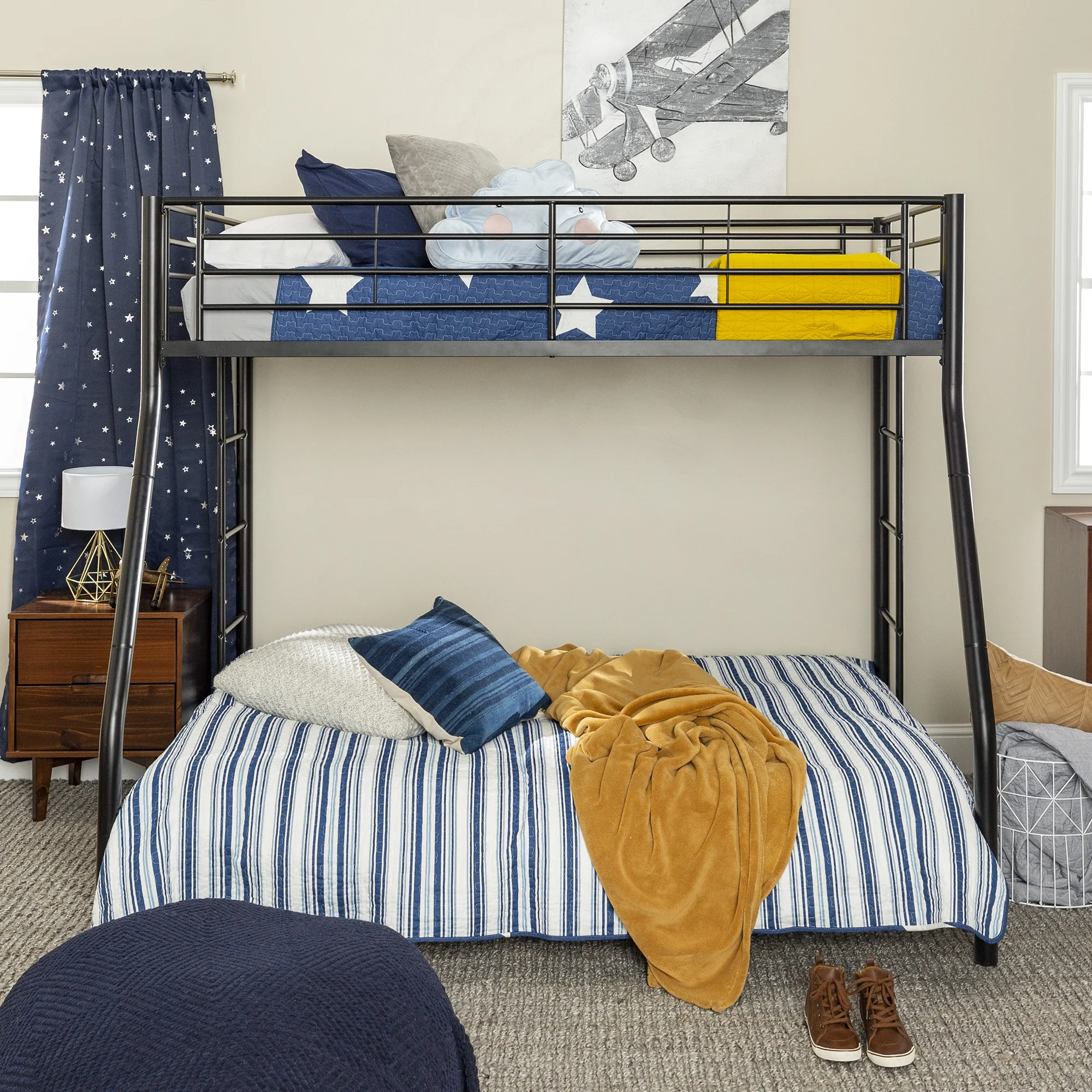 Walker Edison Premium Twin Over Full Metal Bunk Bed, Black - Curated Treasures Market