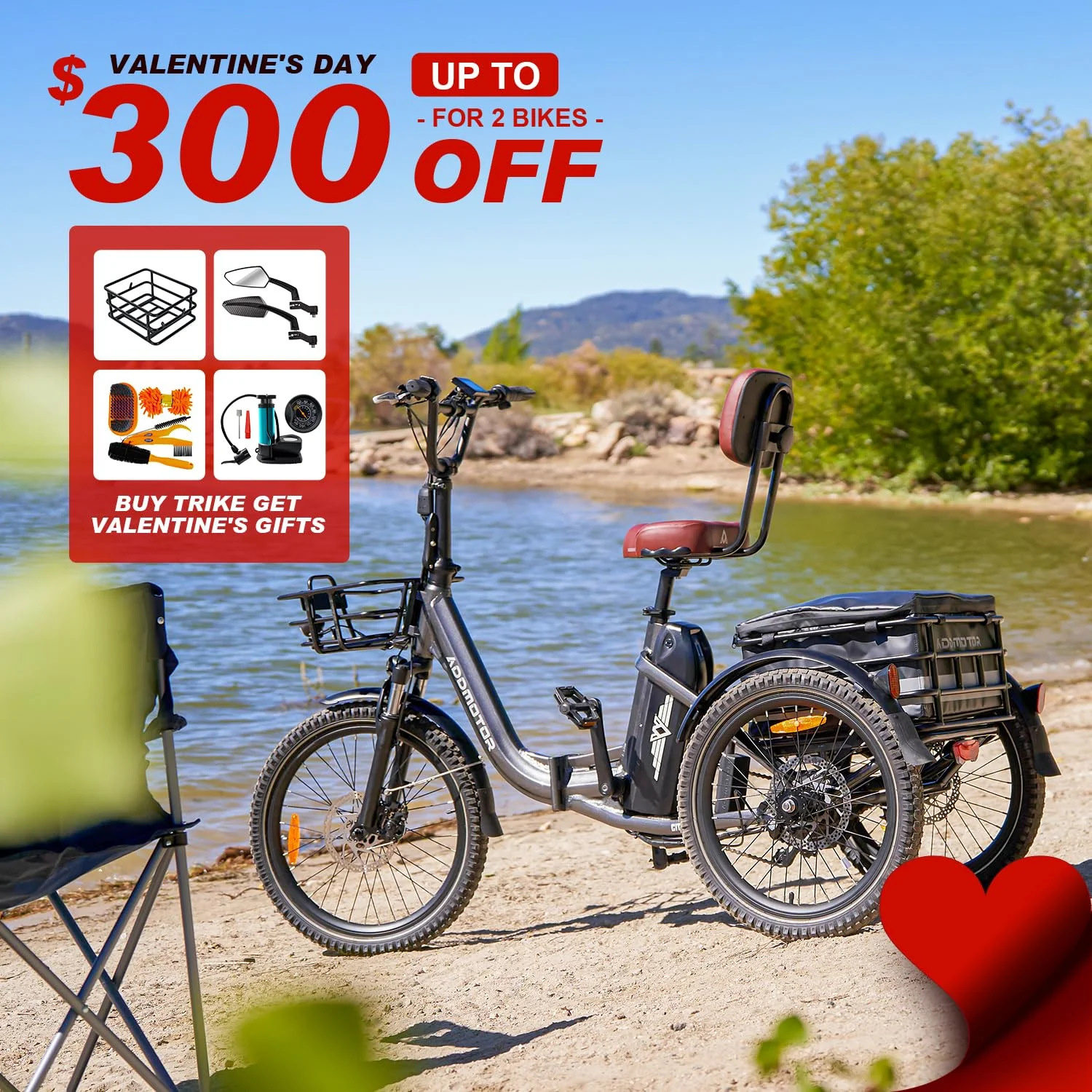 Addmotor Folding Electric Trike, 90MI Electric Tricycle for Adults, 750W 48V 20Ah, CITYTRI 3 Wheel Electric Bikes, Step-Thru Etrike with Rear Speed Differential & Parking Brake, E-310 Plus Red - Curated Treasures Market