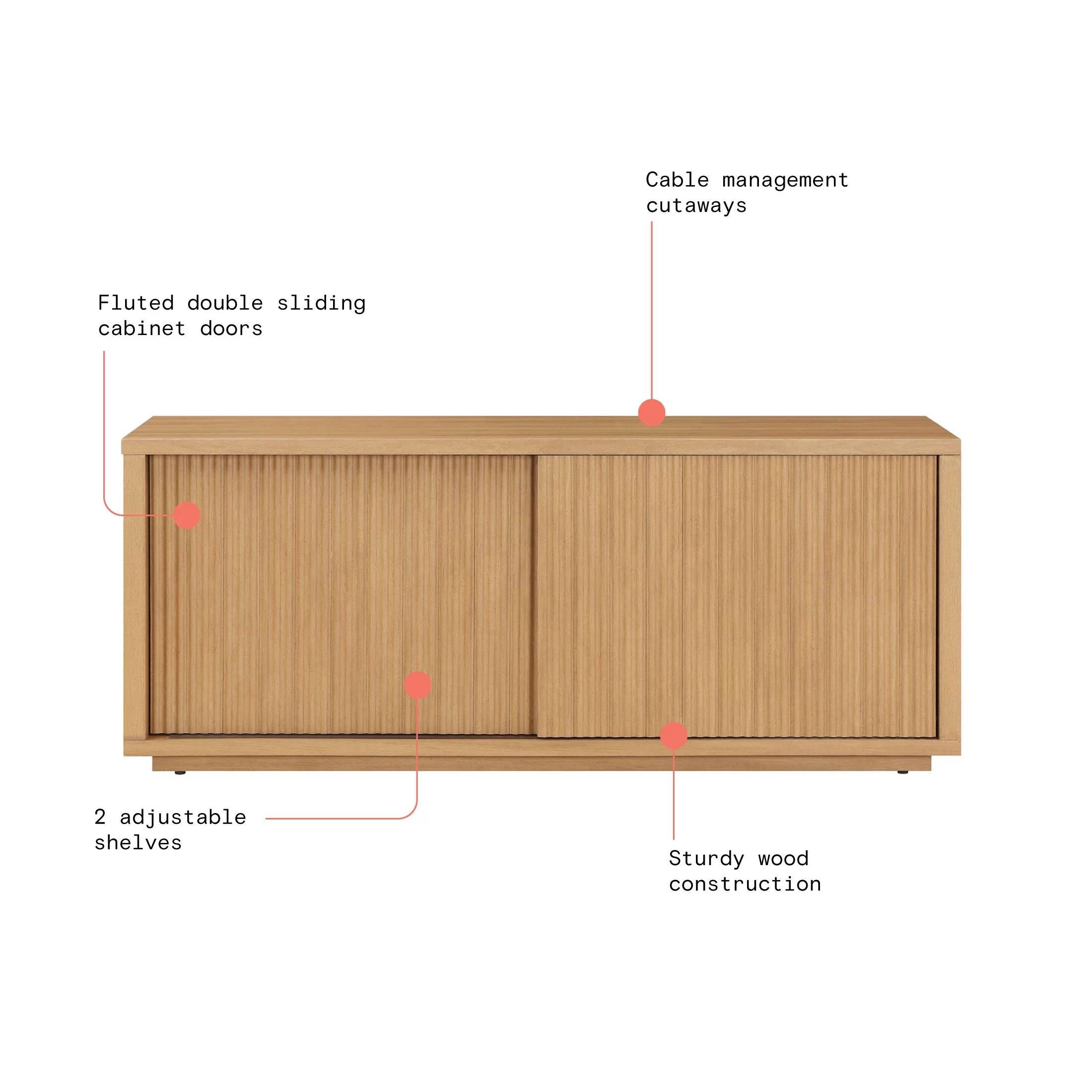Beautiful Fluted TV Stand for TV’s up to 70” by Drew Barrymore, Warm Honey Finish - Curated Treasures Market
