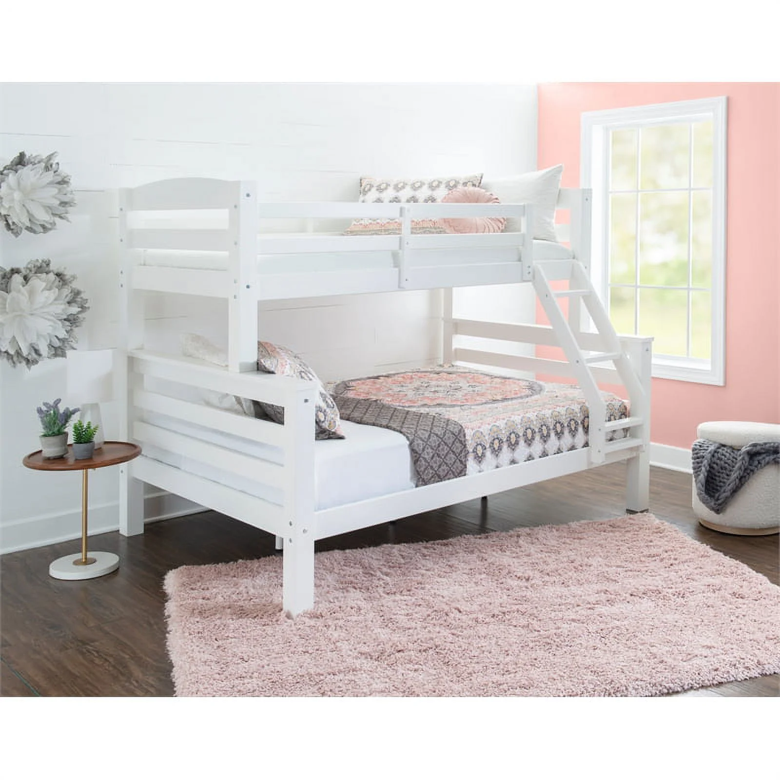 Pemberly Row Transitional Twin over Full Wood Bunk Bed in White