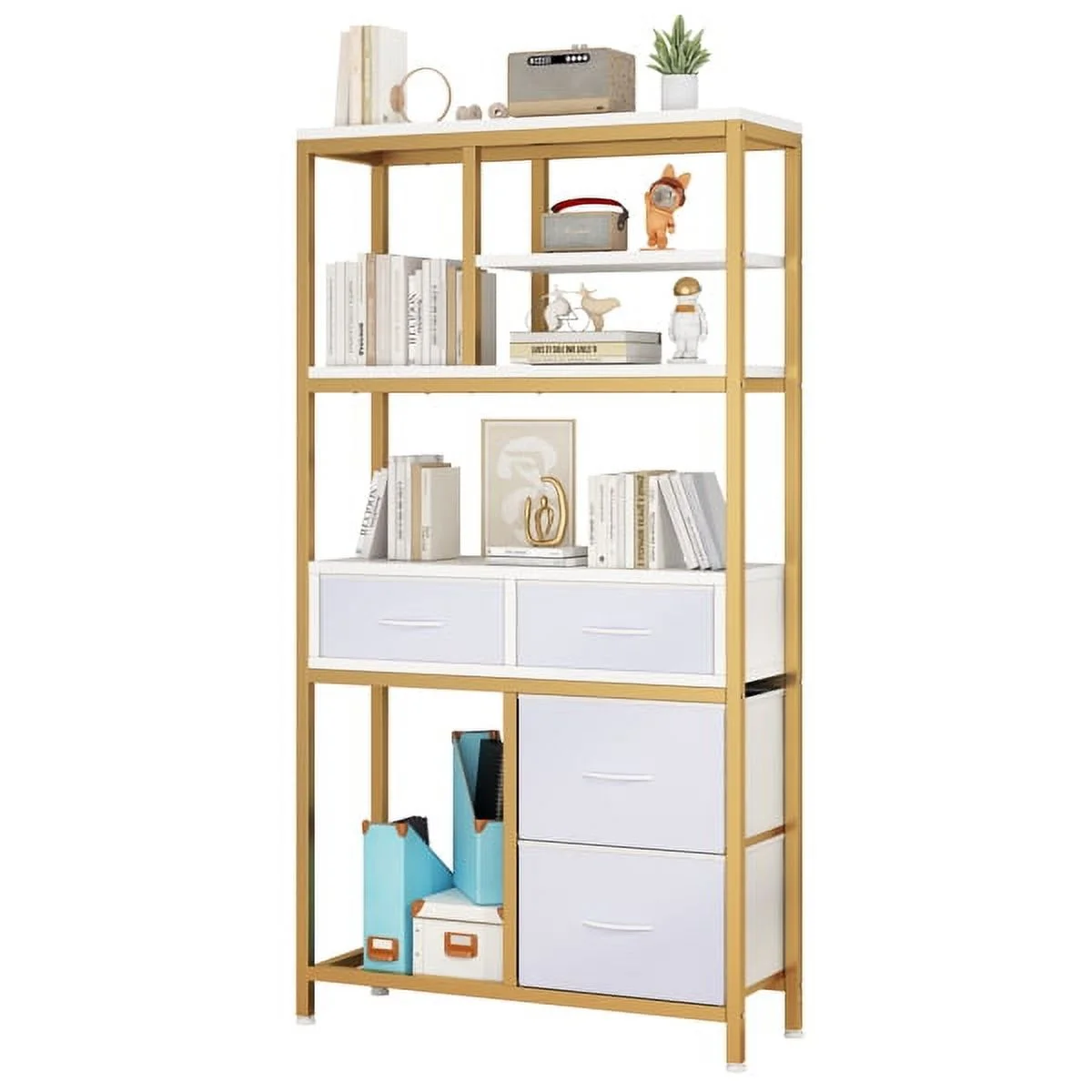 SYTHERS Bookcase, 6-Tier Bookshelf with 4 Drawers, Etagere Standard Book Shelves Display Shelf for Home Office, 35.4