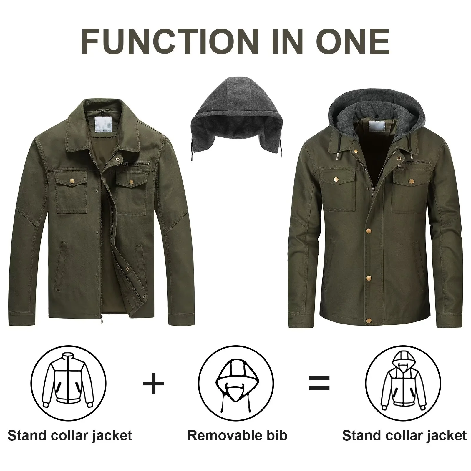 Chrisuno Men's Field Lightweight Jackets Casual Windbreaker Fall Cotton Bomber Jacket Outwear 2XL Army Green - Curated Treasures Market