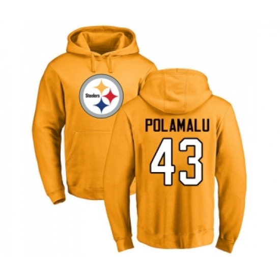 Football Pittsburgh Steelers #43 Troy Polamalu Gold Name & Number Logo Pullover Hoodie