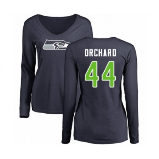 Football Women's Seattle Seahawks #44 Nate Orchard Navy Blue Name & Number Logo Long Sleeve T-Shirt