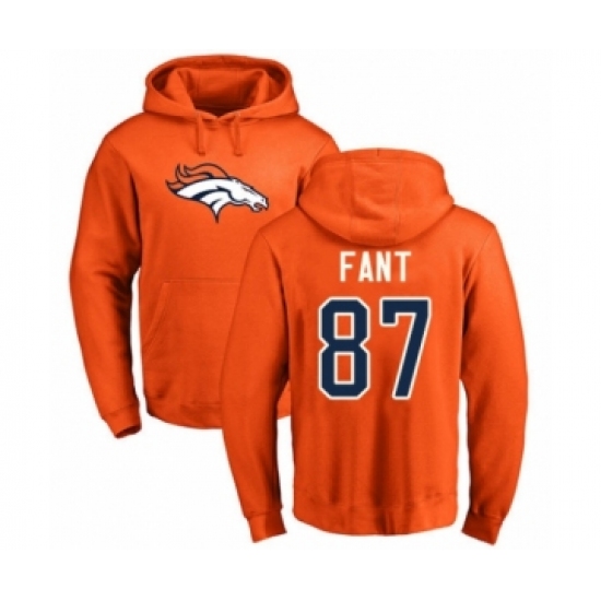 Football Denver Broncos #87 Noah Fant Orange Name & Number Logo Pullover Hoodie
